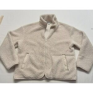 Athleta women's cream sherpa fleece full zip jacket/coat pockets mock neck sz.M